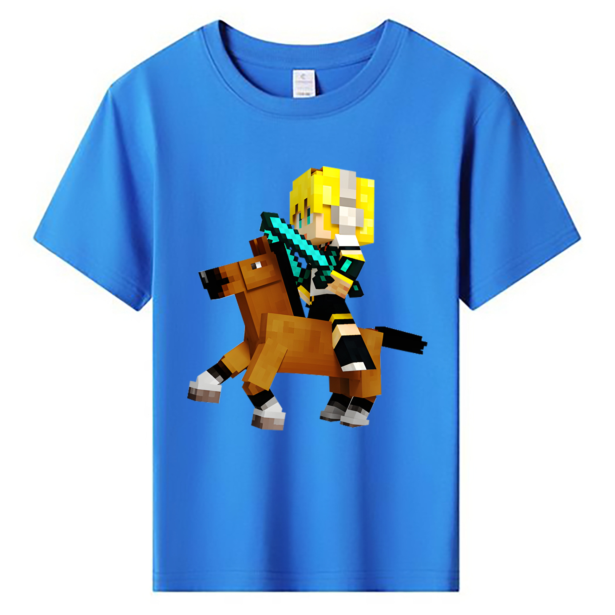 （画像用） マインクラフト ブロックの世界 Minecraft MC Block world 綿100％キッズTシャツ（フロントプリント）